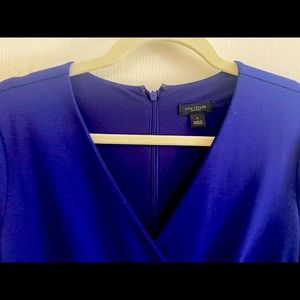 Ann Taylor cobalt faux wrap dress with silver buttons